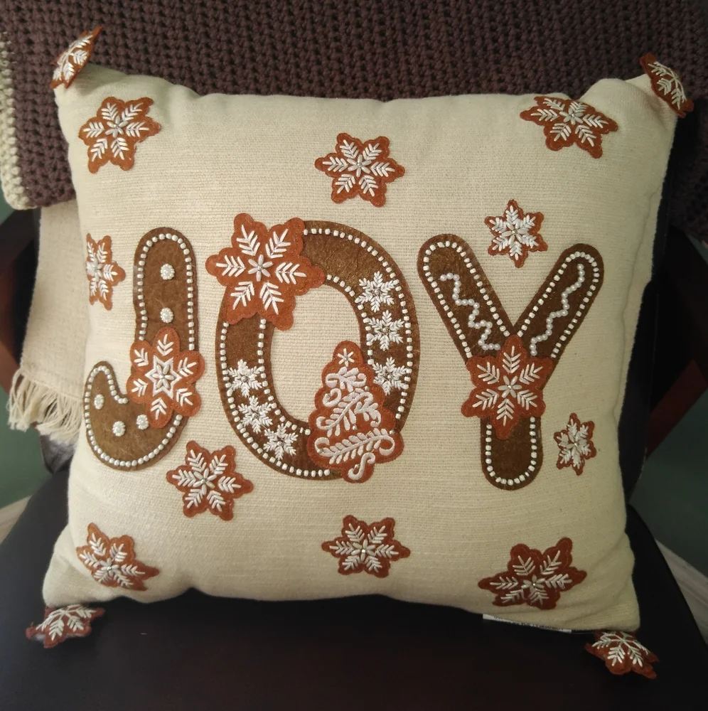 Holiday Joy Pillow with Brown and White Accents
